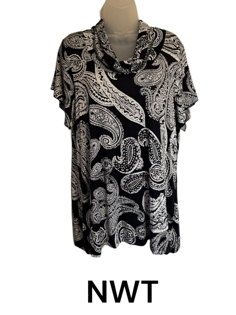 OLIVIA PAIGE Black & White Paisley Cowl Neck Top 3X NWT